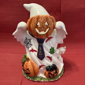 Ceramic Halloween Ghost / LED Color Changing / Lighted / Pumpkin Mask Cat / Flaw